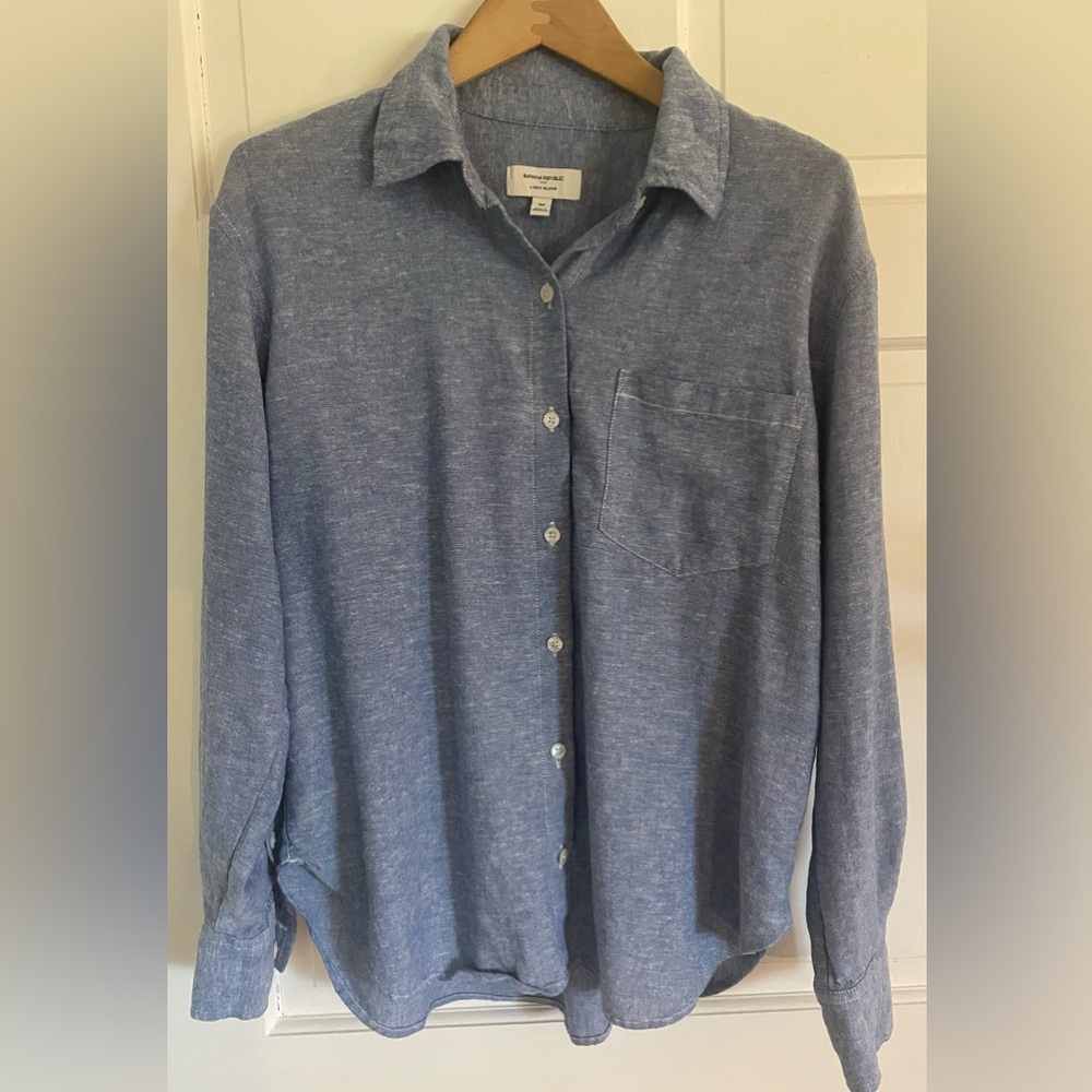 Banana Republic Factory Classic Linen-Blend Shirt in Antique Blue Medium - Picture 9 of 9